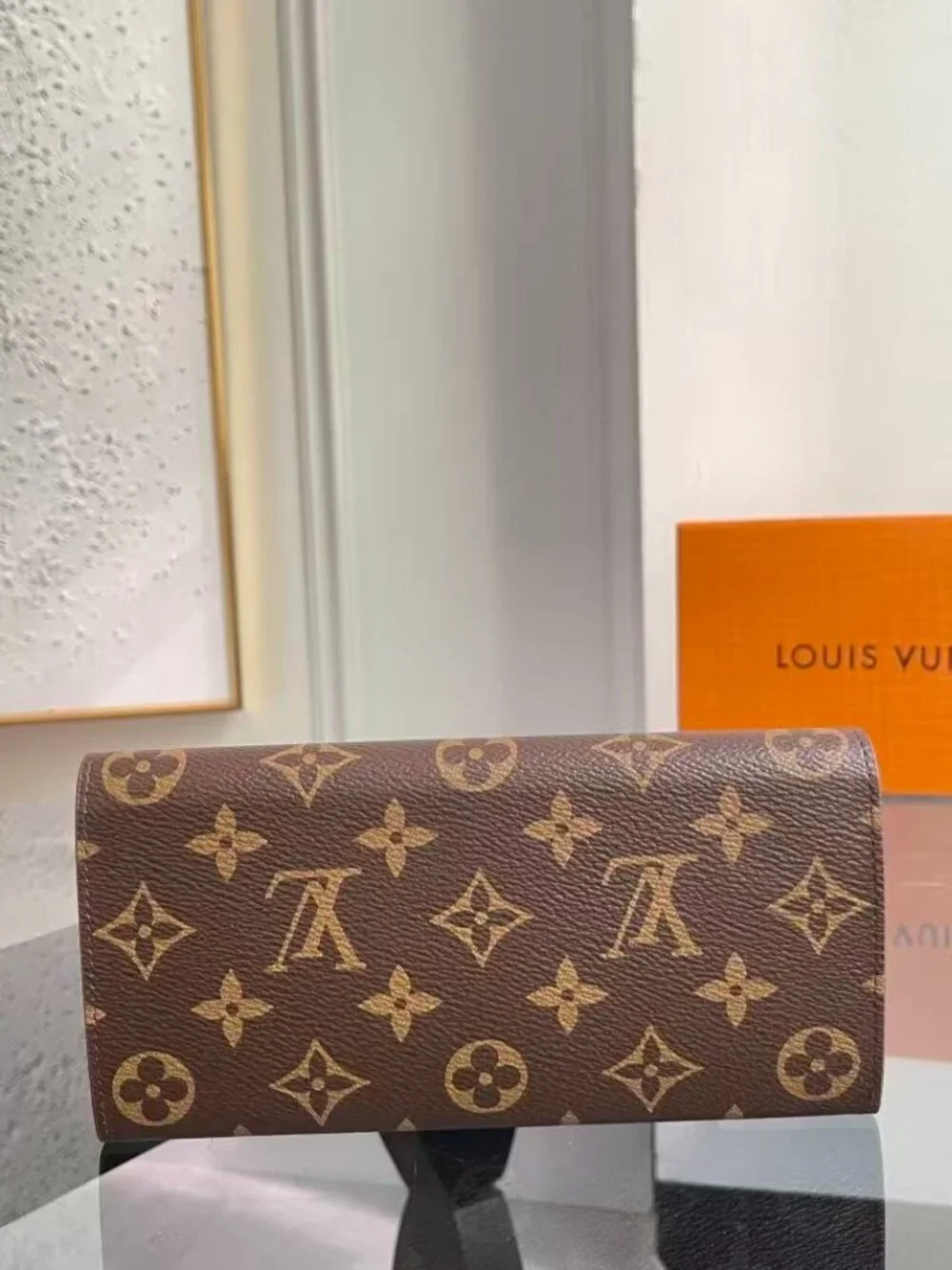 Louis Vuitton Wallet Womens Brown Monogram Canvas Orange Zip Around France Logo